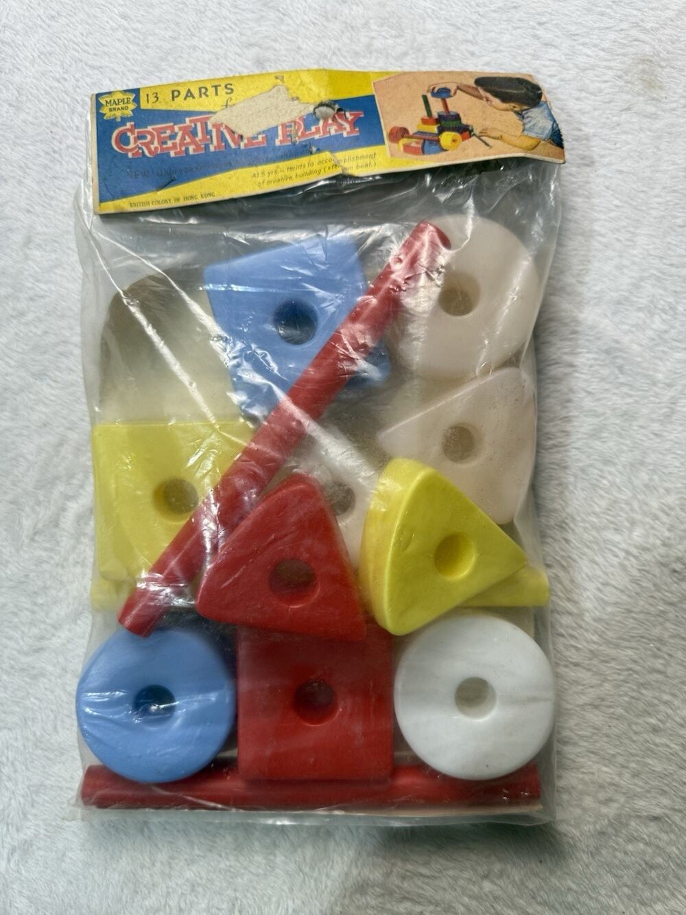 Vtg Creative Play Blocks Multi Color Plastic Shapes Stacking 13 Pc Maple Brand